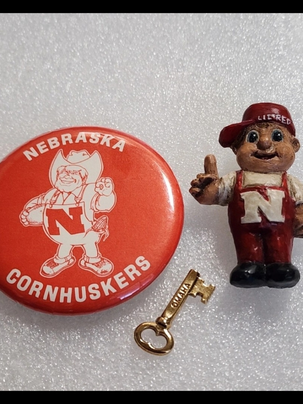 Vintage Nebraska Cornhuskers Memorabilia Lot Herbie Husker Pin Key Charm